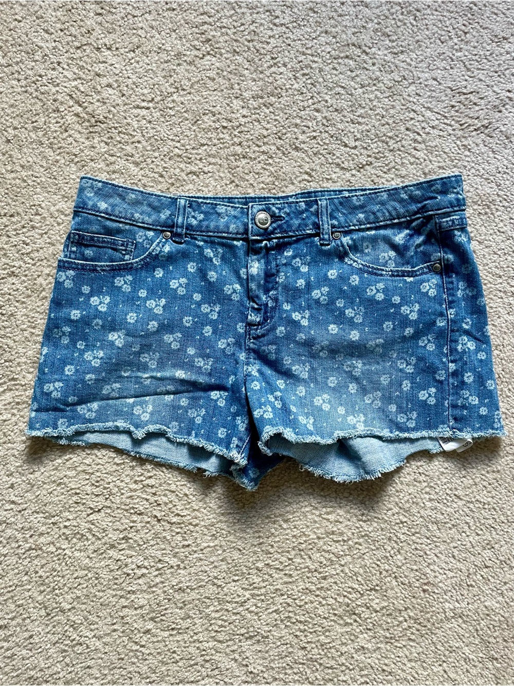 LC Lauren Conrad Blue Floral Denim Cutoff Shorts